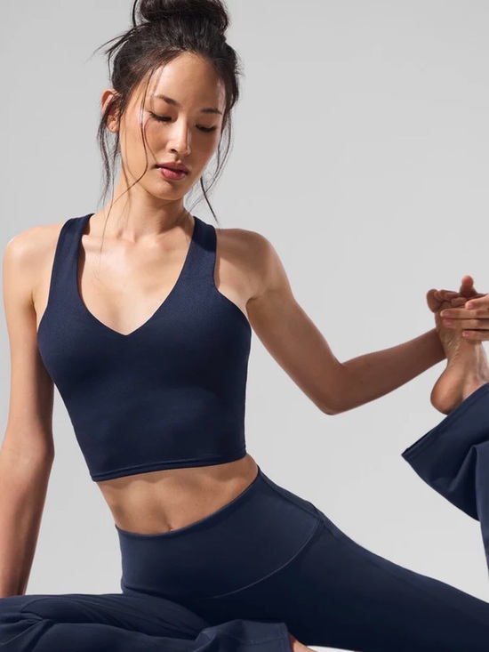 ALO Yoga Tops - Alo Women’s V-Neck Longline Sports Bra Crop Top - Navy
